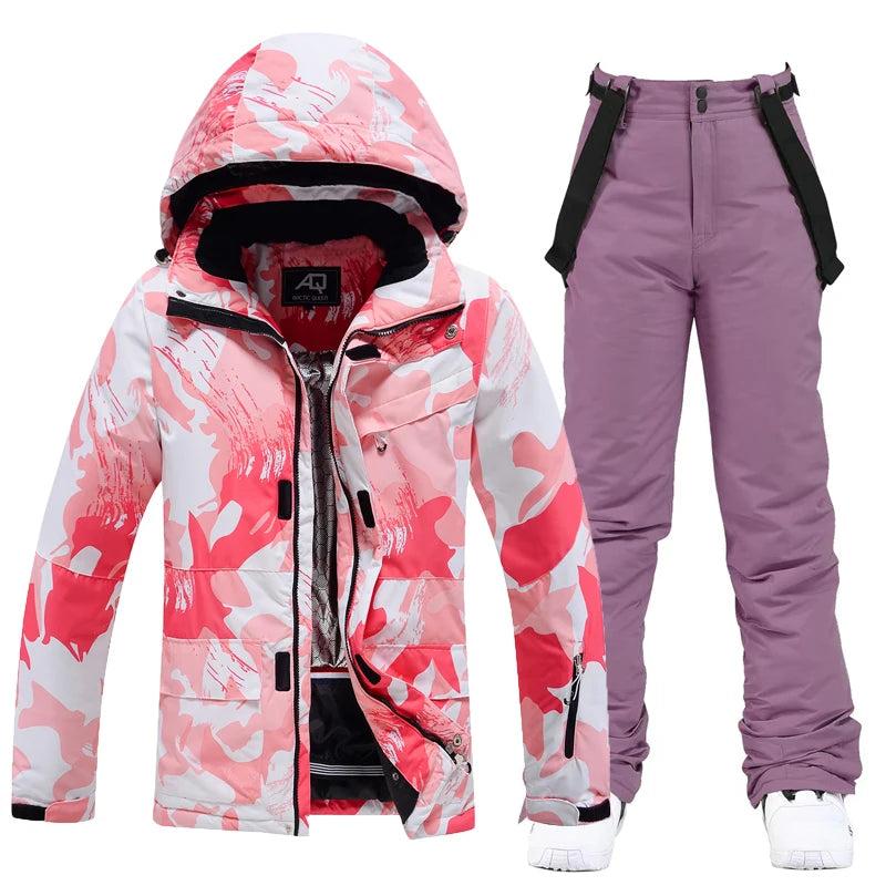 Woman's Skiing/Snowboarding Thermal Coat and Strap Pants Multi Colored