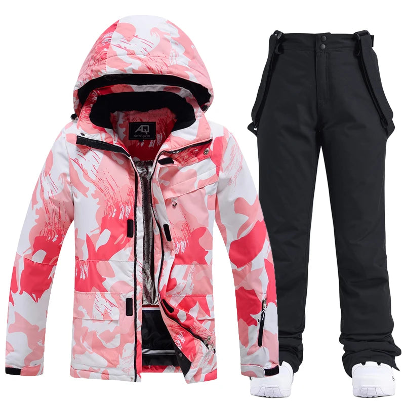 Woman's Skiing/Snowboarding Thermal Coat and Strap Pants Multi Colored