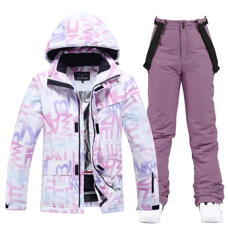 Woman's Skiing/Snowboarding Thermal Coat and Strap Pants Multi Colored