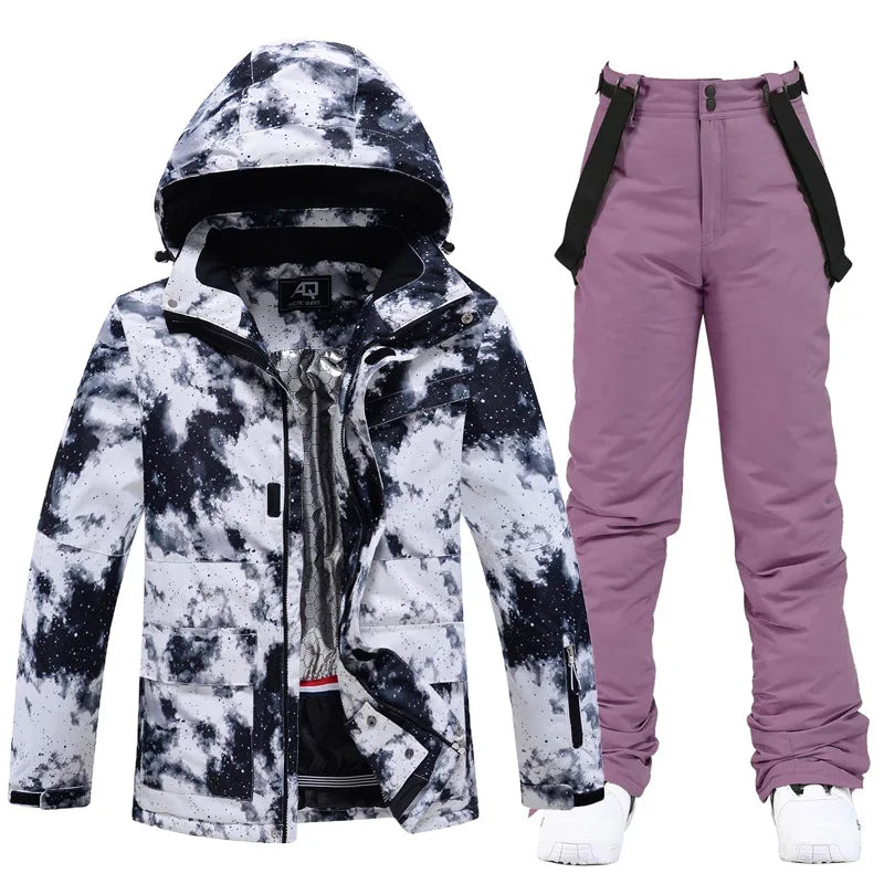 Woman's Skiing/Snowboarding Thermal Coat and Strap Pants Multi Colored