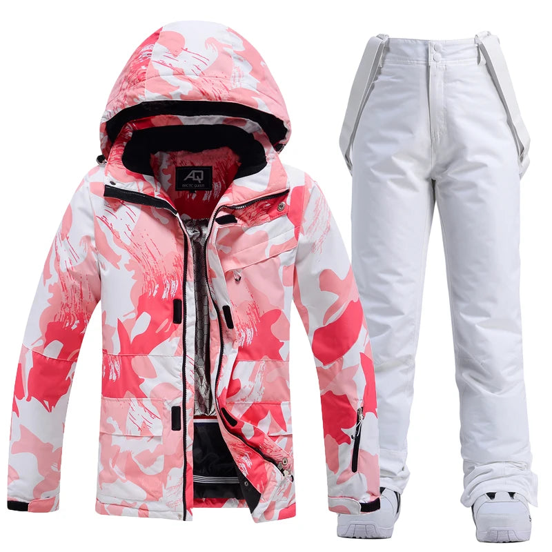 Woman's Skiing/Snowboarding Thermal Coat and Strap Pants Multi Colored