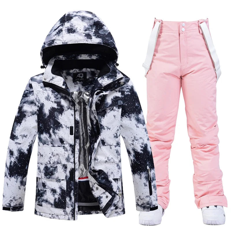 Woman's Skiing/Snowboarding Thermal Coat and Strap Pants Multi Colored